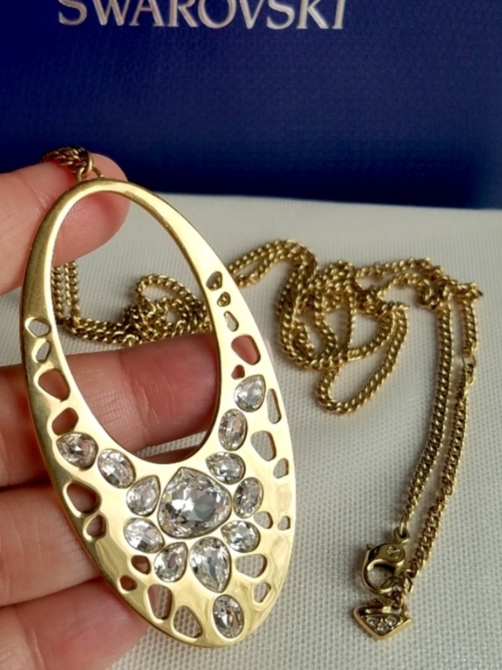 AUTHENTIC Swarovski Ariane Gold PVD Long Large Oval Necklace